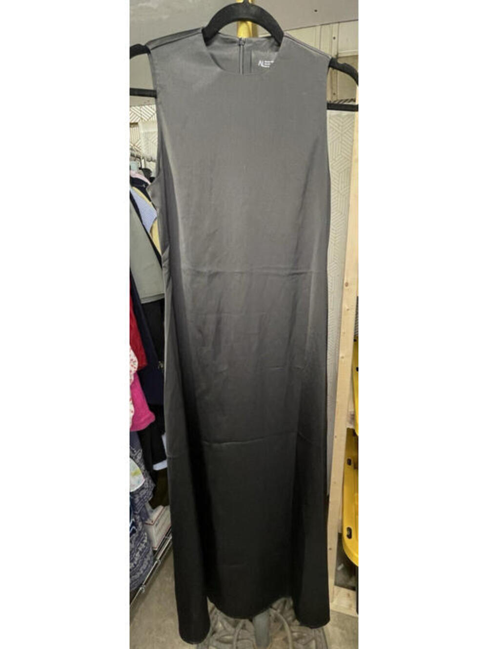 NWT Aleeza Paris Black Satin Maxi Dress Modern Minimalist XS Silky Chic